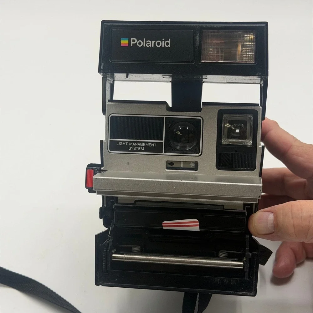 Polaroid Spirit 600 Vintage Instant Film Camera Black Silver Built-in Flash